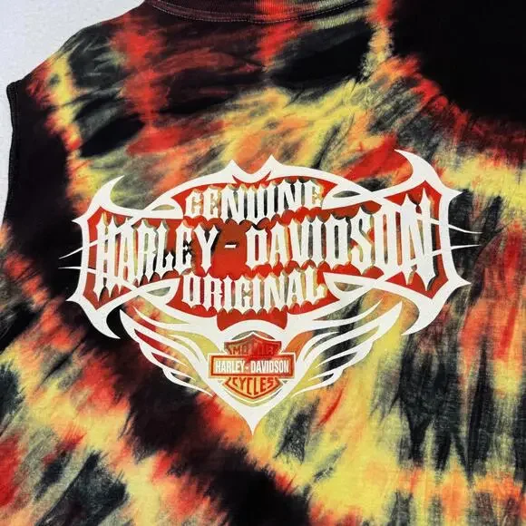 Y2K Harley Davidson Motorcycle XL Tie Die Sleeveless Muscle Shirt Grunge Punk - Picture 2 of 9